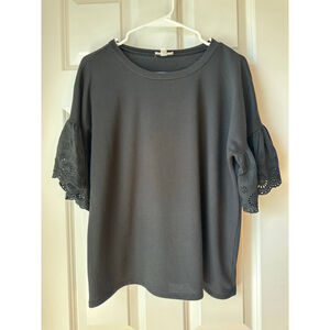 Women's Charming Charlie Short Sleeve Black Eyelet Shirt